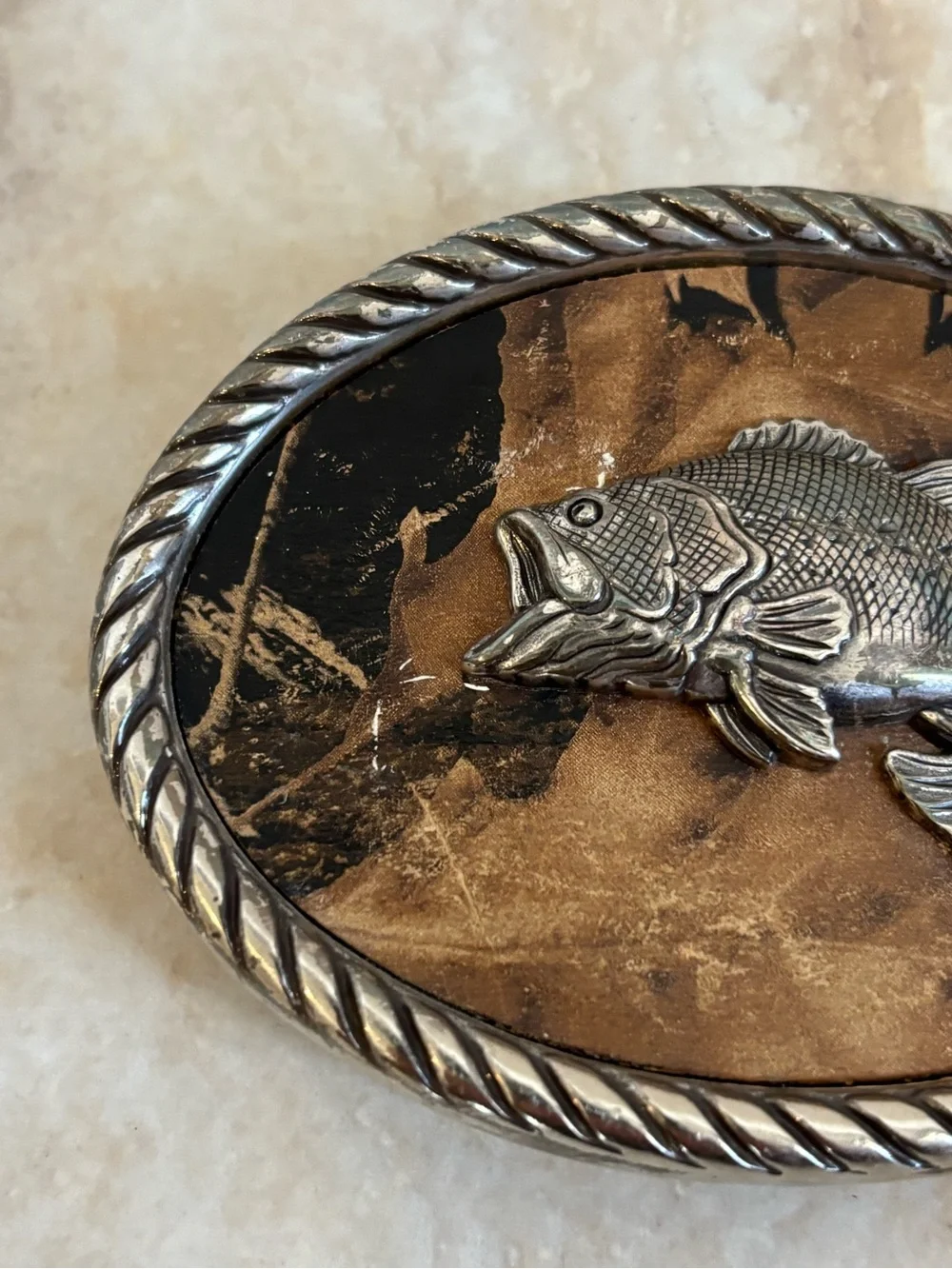 Nocona Fish Oval Belt Buckle with Brown & Black Inlay